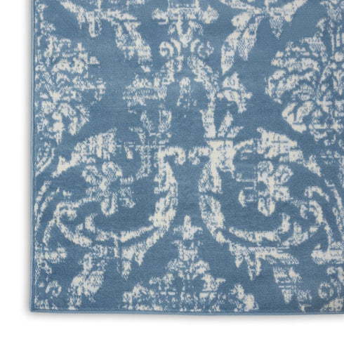 2' X 4' Blue Damask Power Loom Area Rug